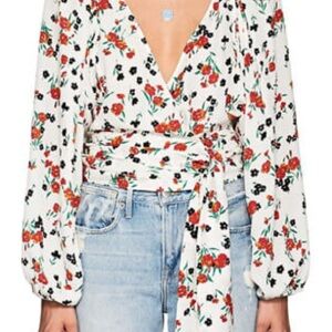 A.L.C. Floral Wrap Blouse - White and Red